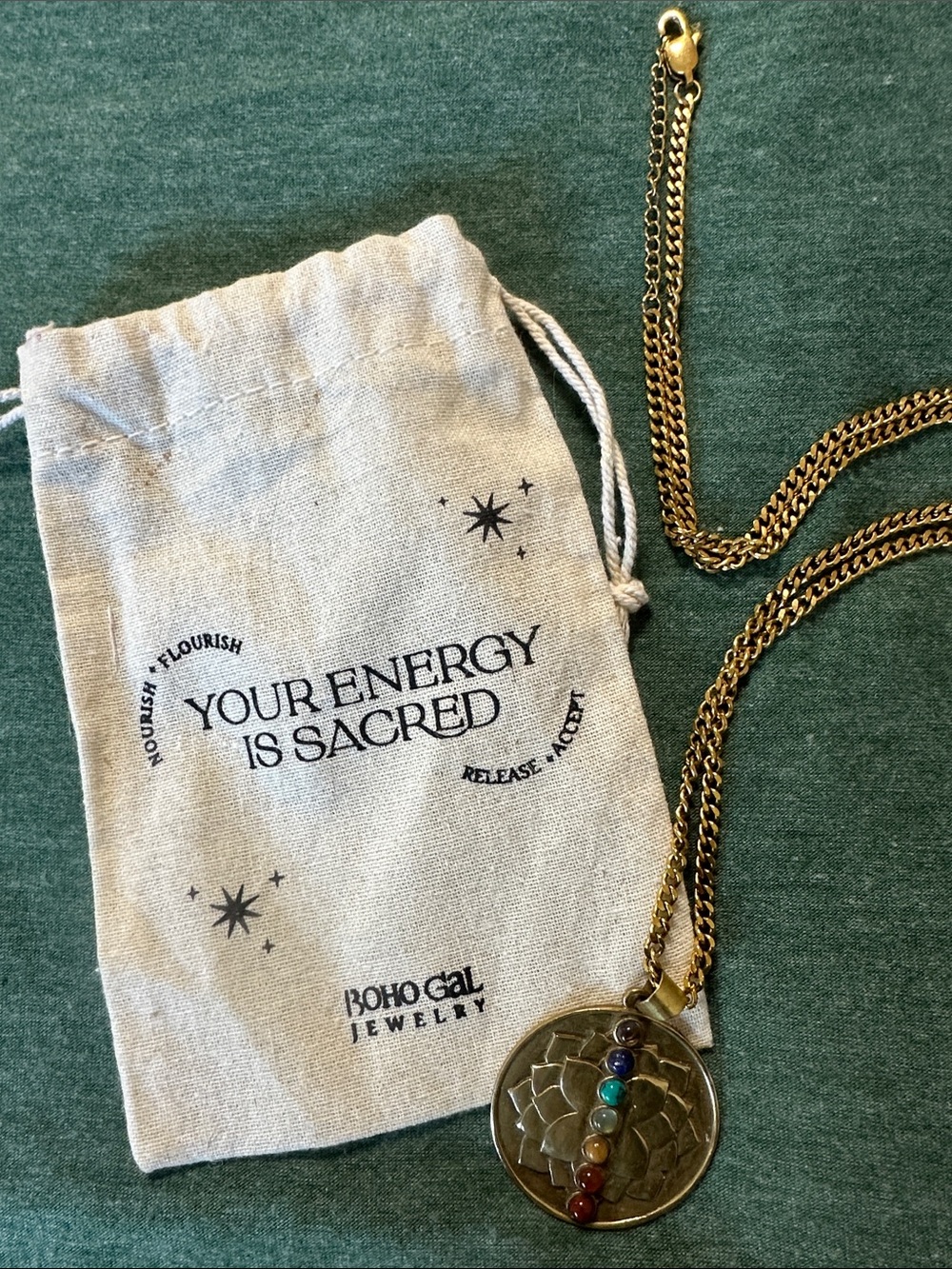 Boho Gal Gold Chakra Pendant Necklace - Multicolor Stones